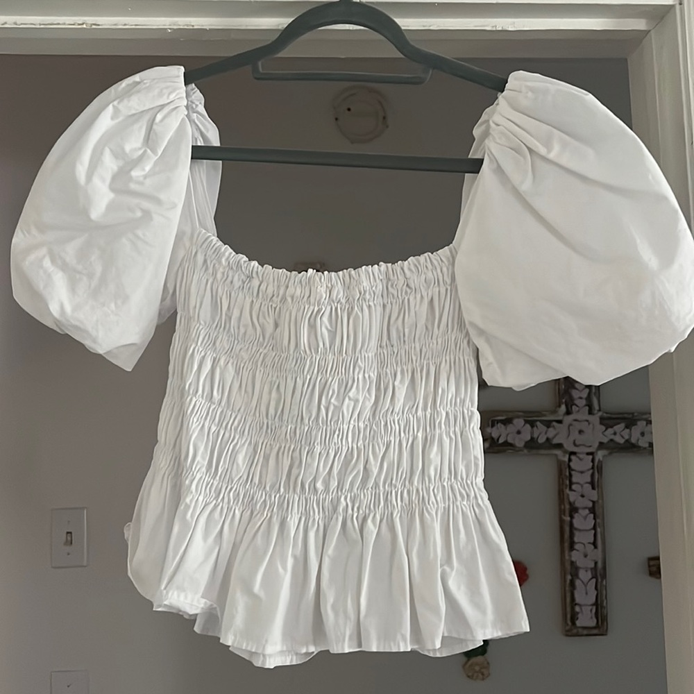 Astr xs puff sleeve white top